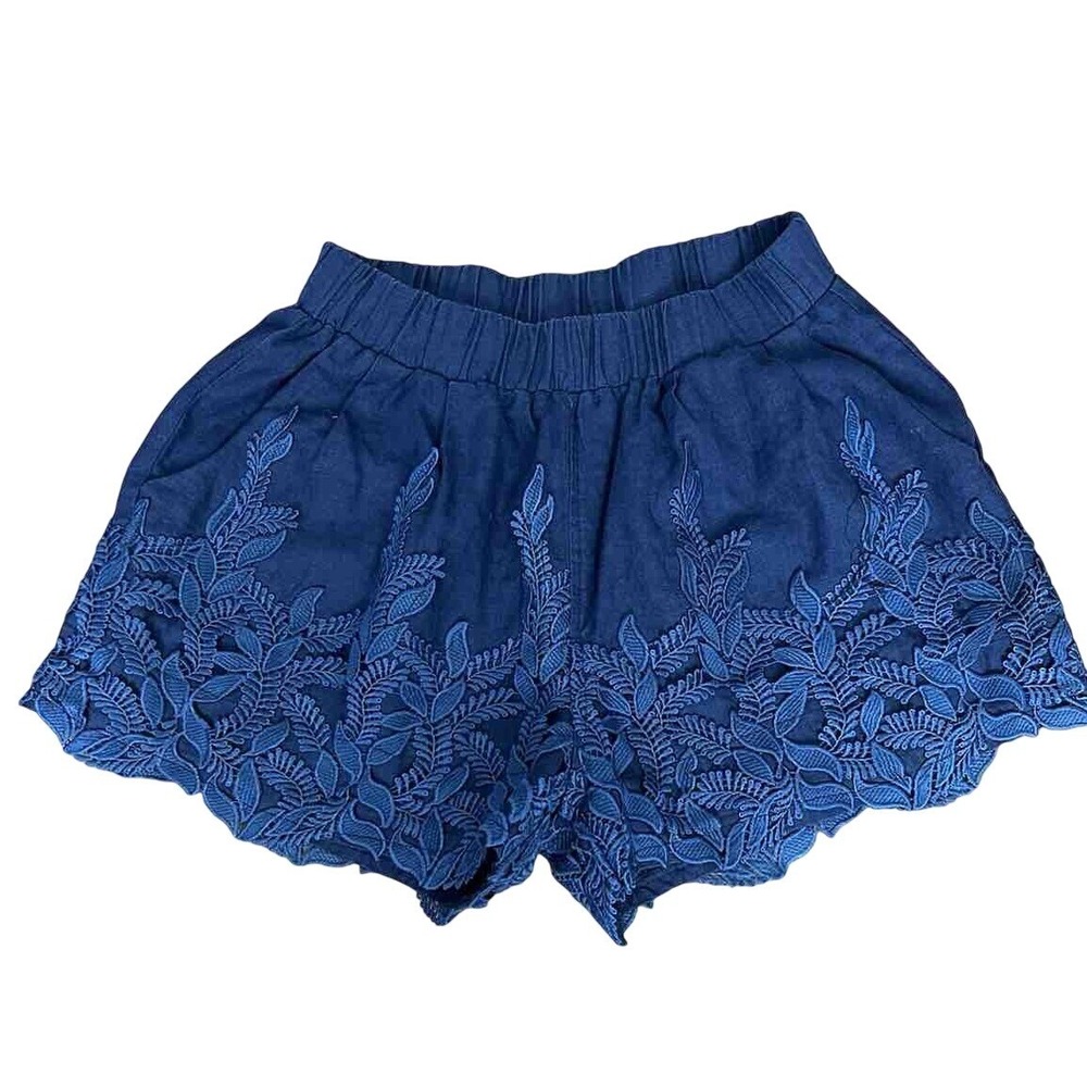 Jules & Keys Navy Blue Lace Trim Embroidered Shorts Women's Size L